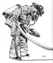 Firefighter making adjustment to nozzle