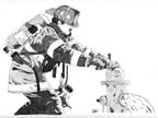 Firefighter turning on  hydrant